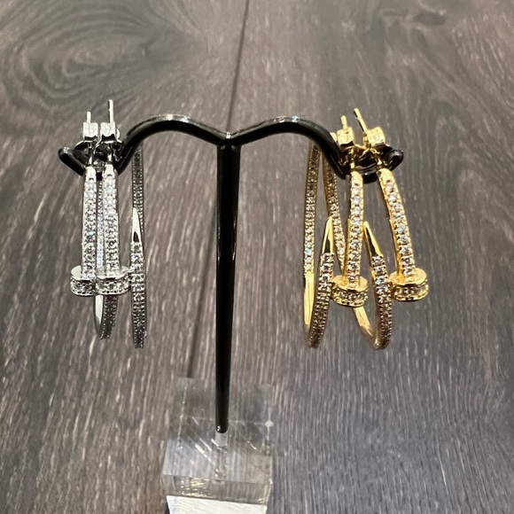 Bundle Deal. 18K White and Yellow Gold Plated Nail earrings. Comes with 2 pairs - Picture 1 of 7